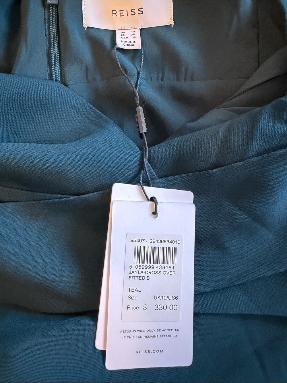Reiss Deep Teal V-Neck Fitted Wrap Midi Dress - Picture 6 of 8